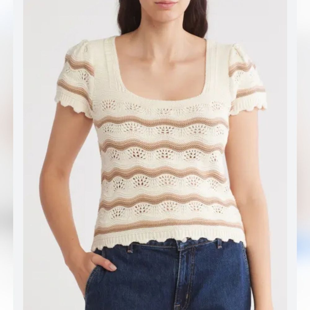 NWT Jessica Simpson Crochet Scalloped Knit Sweater Size XL